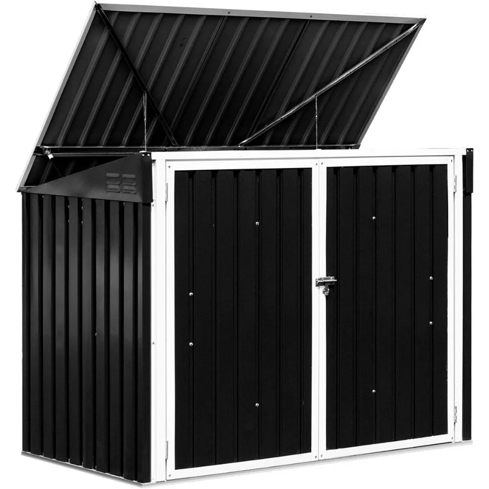 

Horizontal Storage Shed Outdoor, Multi-Function Storage Cabinet for Garden Yard Lawn, 6x3FT Grey & Beige