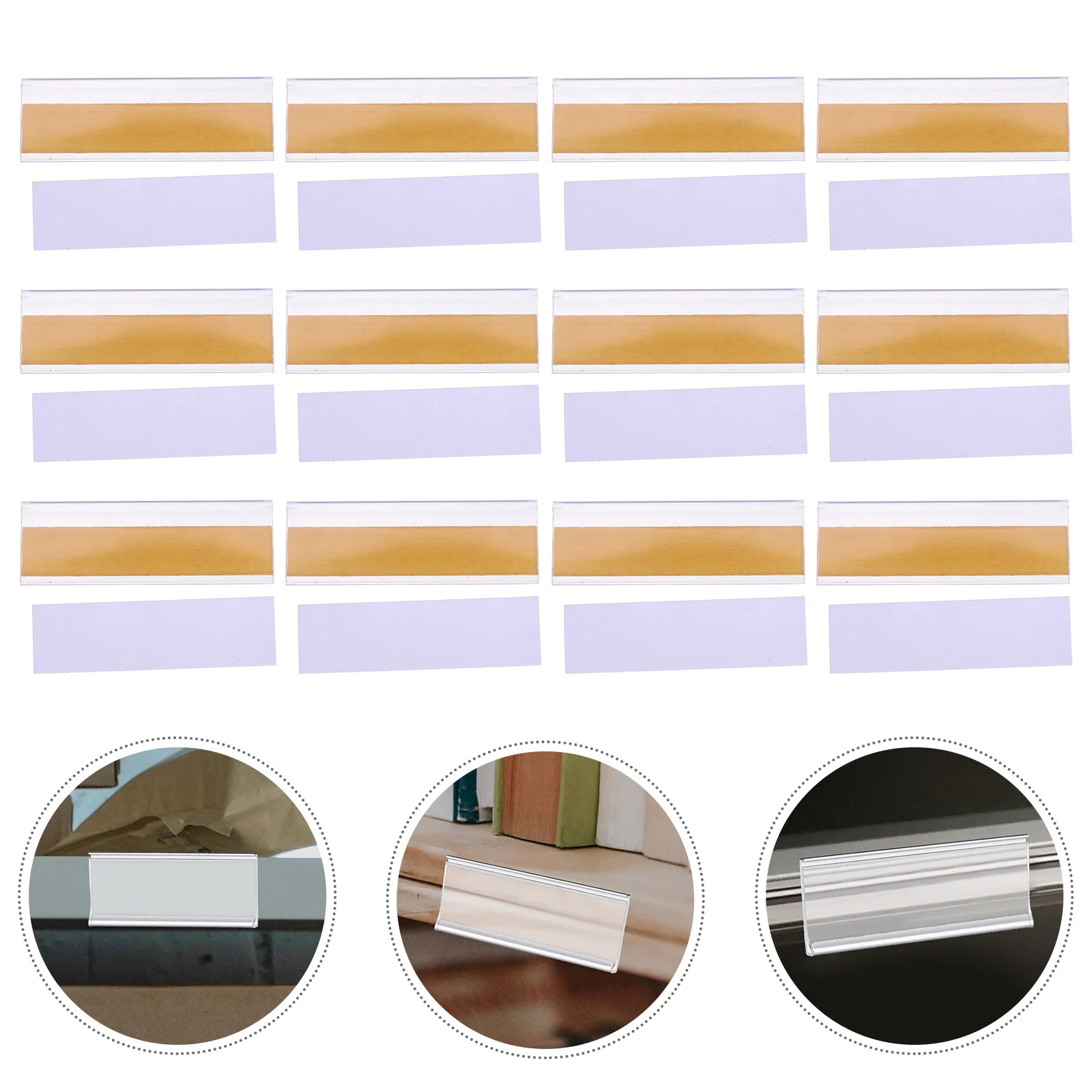 

20pcs Transparent Adhesive Label Clips For Shelf Price Tags Office Document Classification Pvc Material Hanging Sign