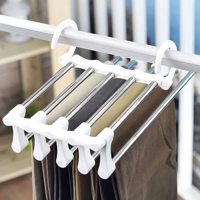 Multifunction Pant Rack towel Shelves Closet Storage Stainless Steel Wardrobe Adjustable Magic Trouser Hangers Storage Organizer