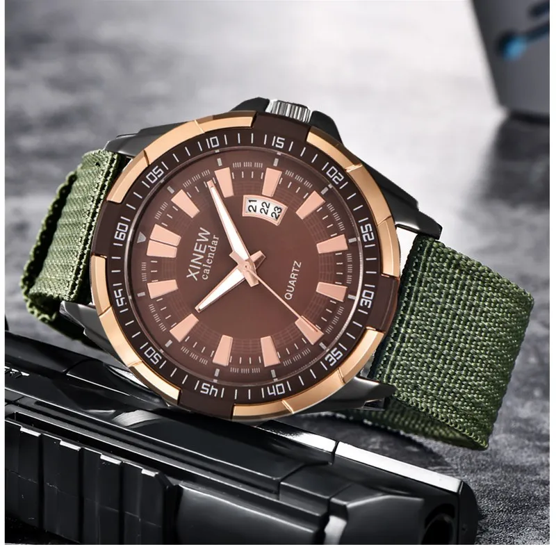 

Vintage Fashion Men'S Watches Simple Business Sport Quartz Watch For Men Nylon Belt Calendar Display Wristwatch