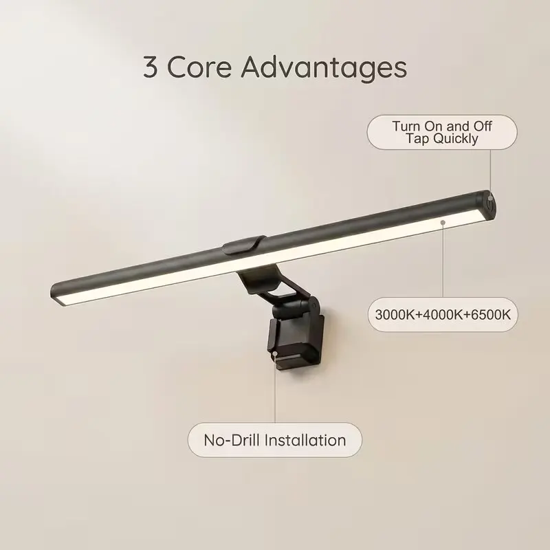 USB Powered Dimmable Monitor Light Bar, Touch Control Eye Protection Lamp for Office Computer & Dressing Table