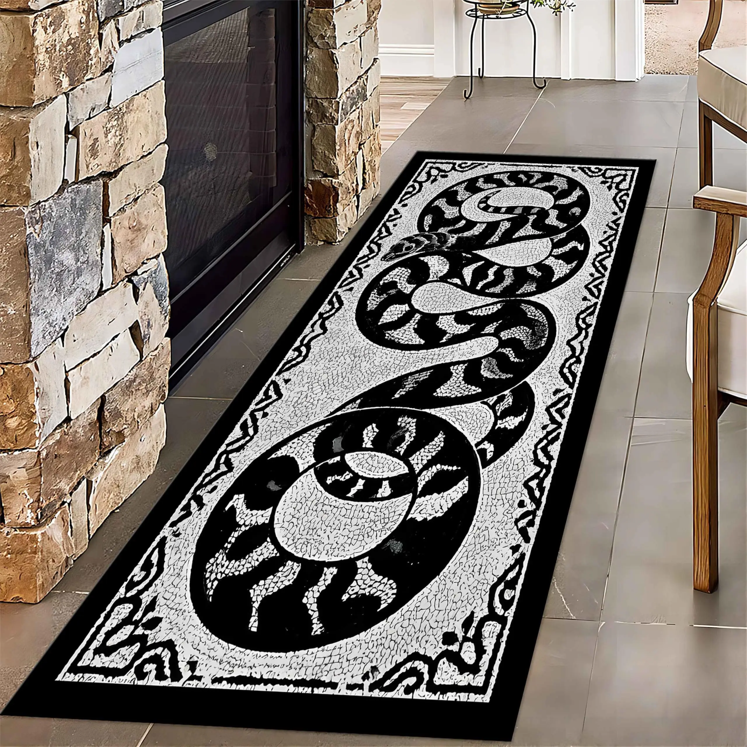 Gothic Aesthetic Long Mat Snake Area Carpet Vintage Witchy Serpent Plaid Border Thorn Runner Hallway Fireplace Floor Rug