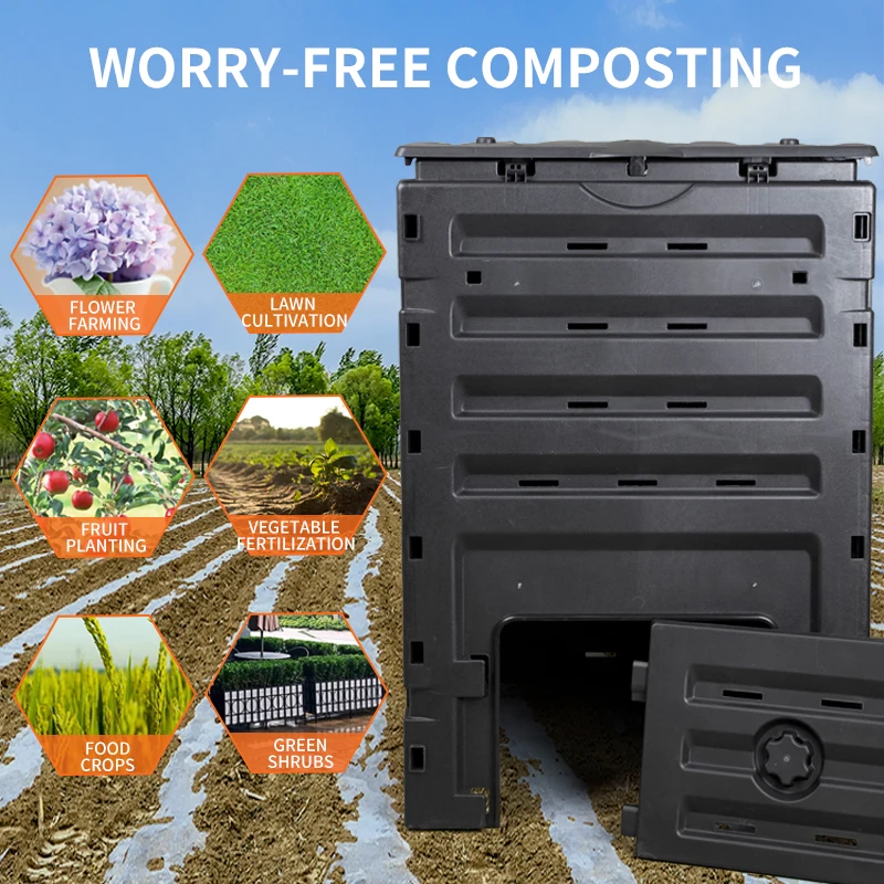 PP Material Eco-friendly and Durable Large Size Home Garden Compost Bin Plastic 500L Green/Black