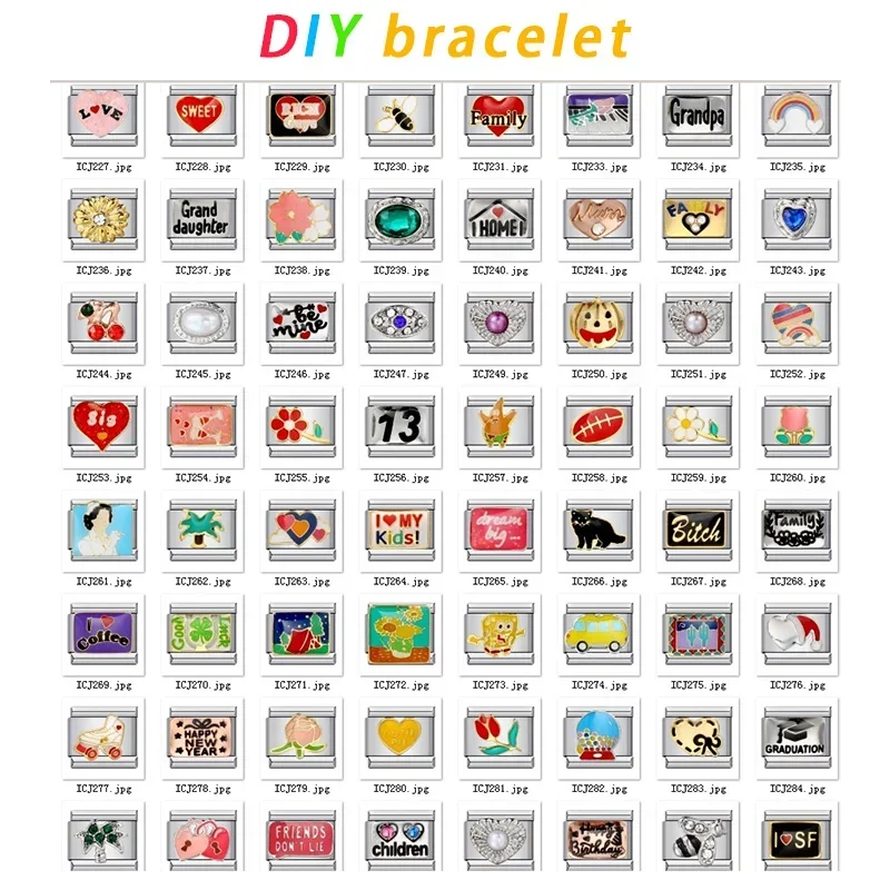 Titanium Steel Welded Pattern Drop Oil Cartoon DIY Italian Charm Bracelet (ed)