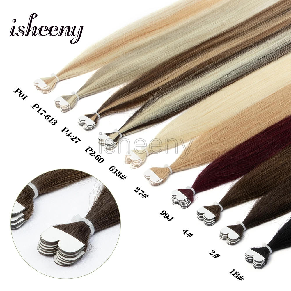 Isheeny Butterfly Seamless Mini Tape In Human Hair Extensions 14 Inch Natural Straight Remy Hair Invisible Tape Hair Extensions