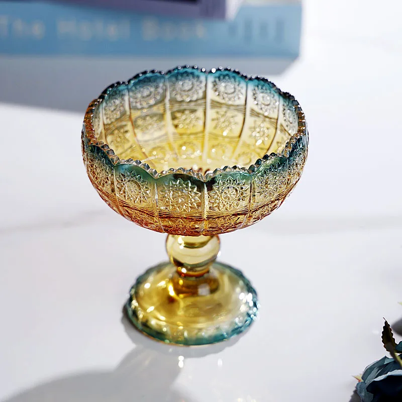 

Flower stained glass tall candy plate, home living room coffee table with fruit snacks creative dried fruit bowl