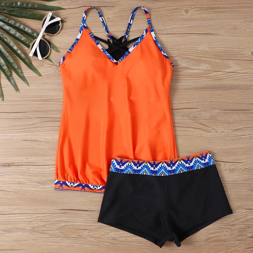 Bikini da donna Beach Resort Stampa abbagliante Sport Piscina Costumi da bagno Cinghie incrociate sexy di alta qualità Senza spalline Tankini S-6XL