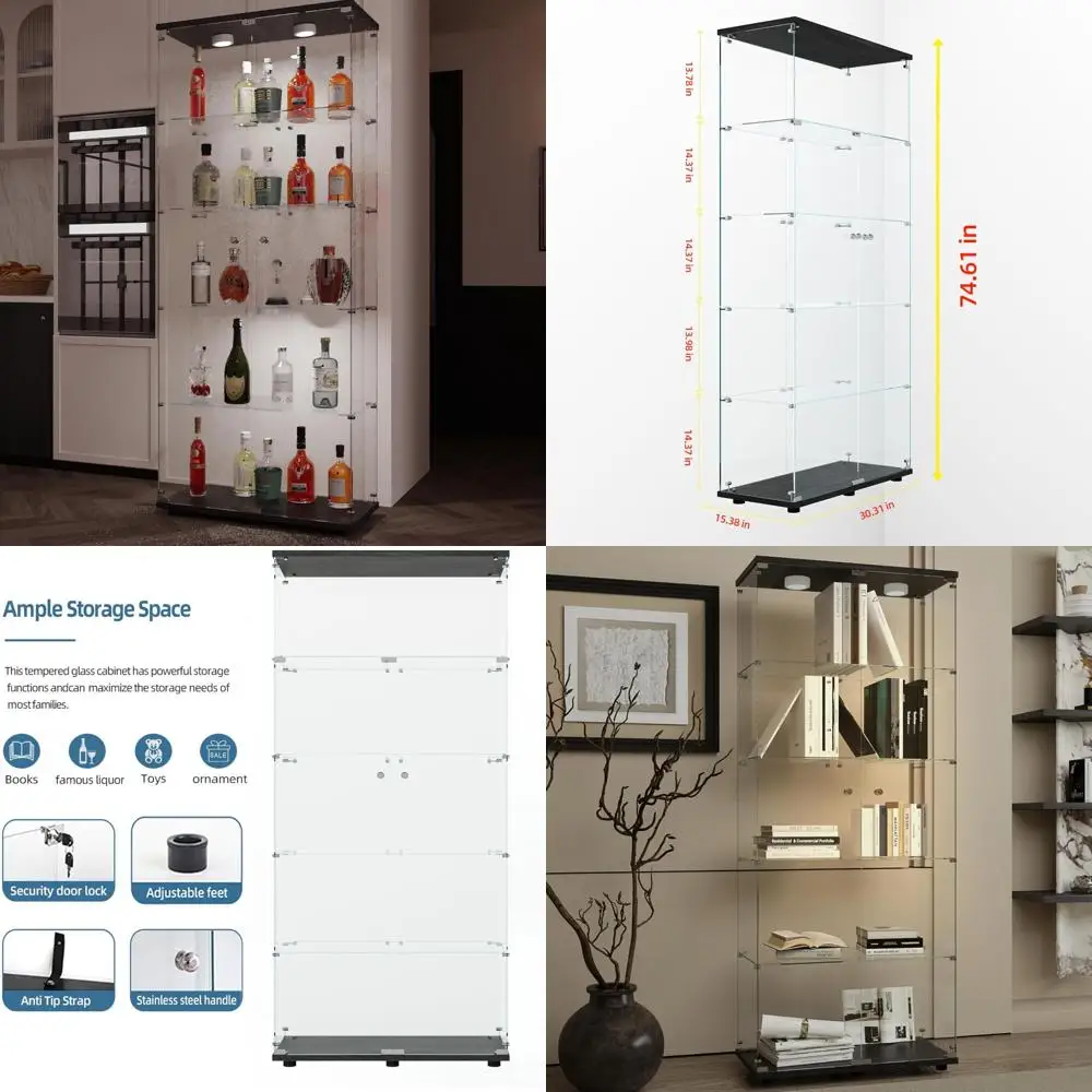 

Напольный стеклянный шкаф Curio с регулируемыми ножками, 5-уровневым дисплеем и подсветкой Paipai для домашнего декора