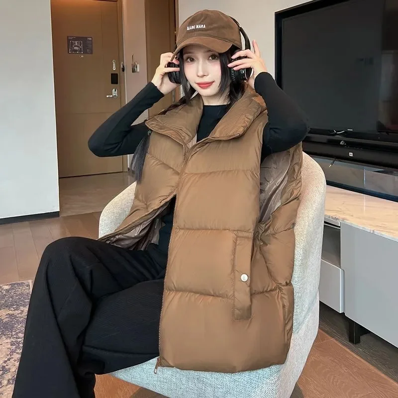 

Зимний короткий пуховый жилет без рукавов, женская теплая куртка на молнии с воротником-стойкой, повседневная модная стеганая укороченная куртка, уличная верхняя одежда