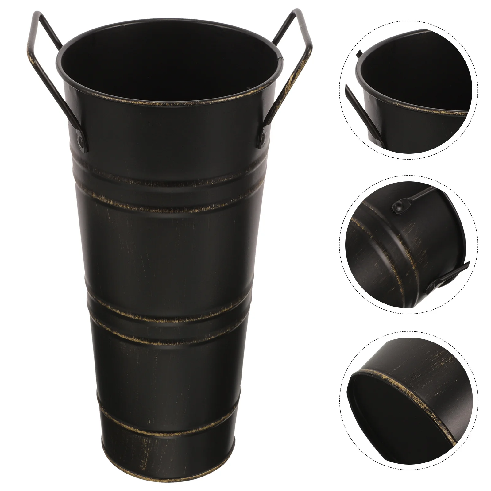 

Retro Flower Bucket Iron Flower Vase Smooth Handle Design Compact Size for Home Decor Floral Arrangement Desktop Plant Pot