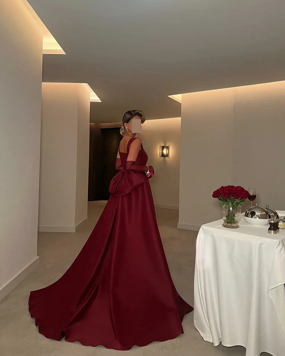 Msikoods Wine Red Prom Gown Women Customized Satin Formal Dress Bowknot Party Saudi Evening Dress Women Special Occasion Dress