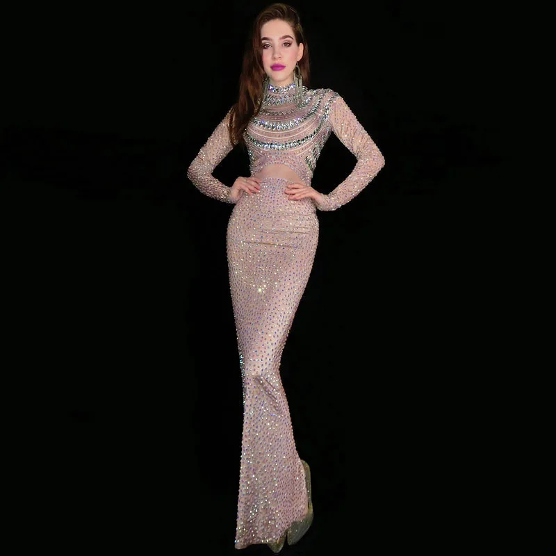 

Diamond Birthday Clothing Set Supplier Shiny Rhinestone Club Dress Classic Elegant Long Evening Gift Formal Dress Women Elegant