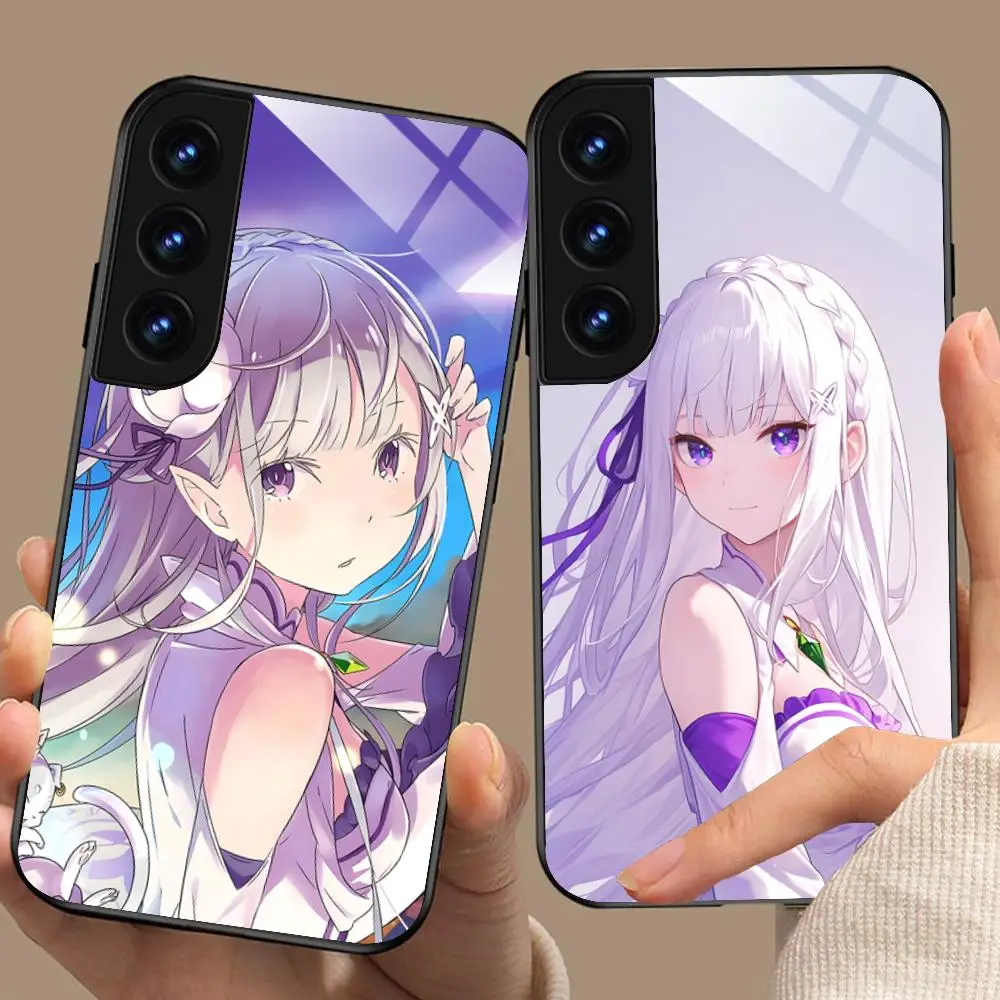 ReZero Emilia Waifu Mobile Phone Case for Samsung Galaxy A56 55 54 53 52 51 36 35 34 23 16 15 5G Glass Cover Luxury Pretty
