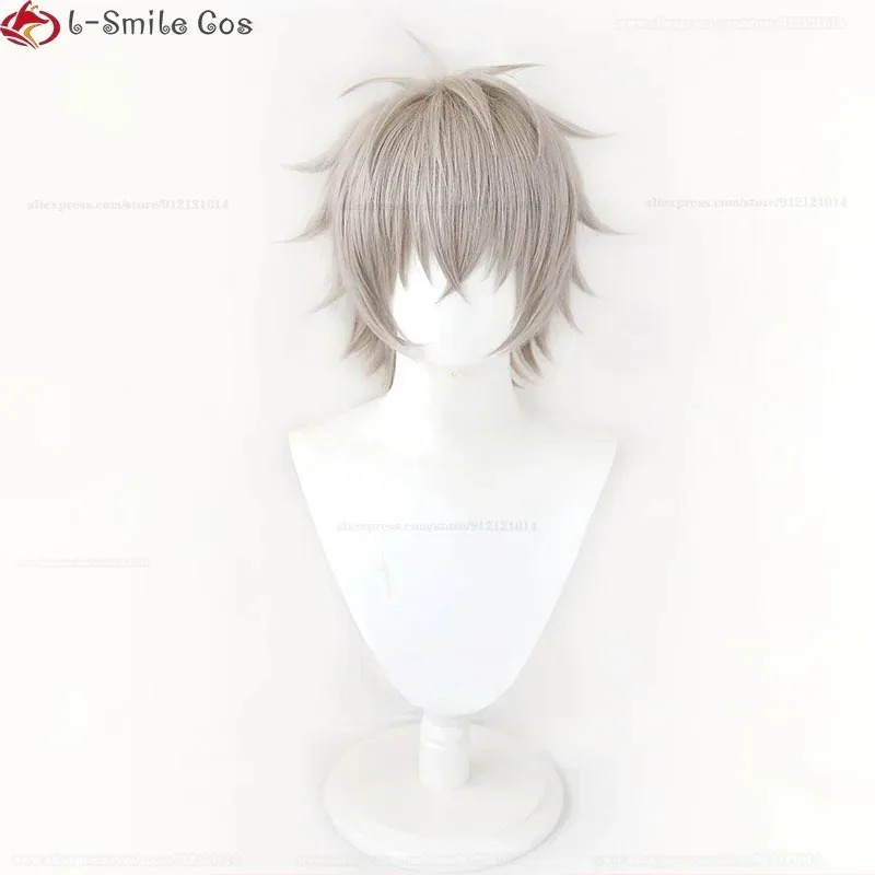 CyGame Ensemble Stars ES 오가미 코가 코스프레 가발 회색 짧은 머리 내열성 합성 할로윈 파티 남자 가발 + 가발 모자