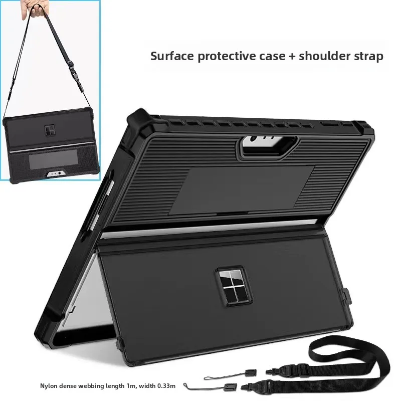 For Microsoft Surface Pro9 10 11 Protective Case Acrylic Transparent Cover Nylon Webbing Velcro Design Four-corner Airbags Shock