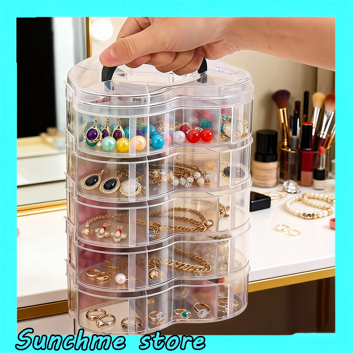 

Коробка-органайзер для бусин в форме сердца, прозрачный органайзер для хранения с ручкой, штабелируемый многослойный контейнер для ювелирных изделий своими руками