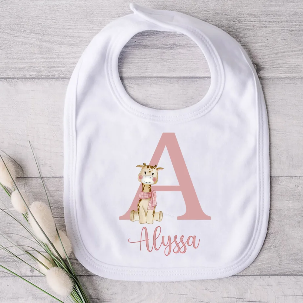 Personalized Baby Bib Deer Initial with Name Girls Cotton Bibs Newborn Saliva Towel Flower Print Bib Baptism Infant Shower Gifts