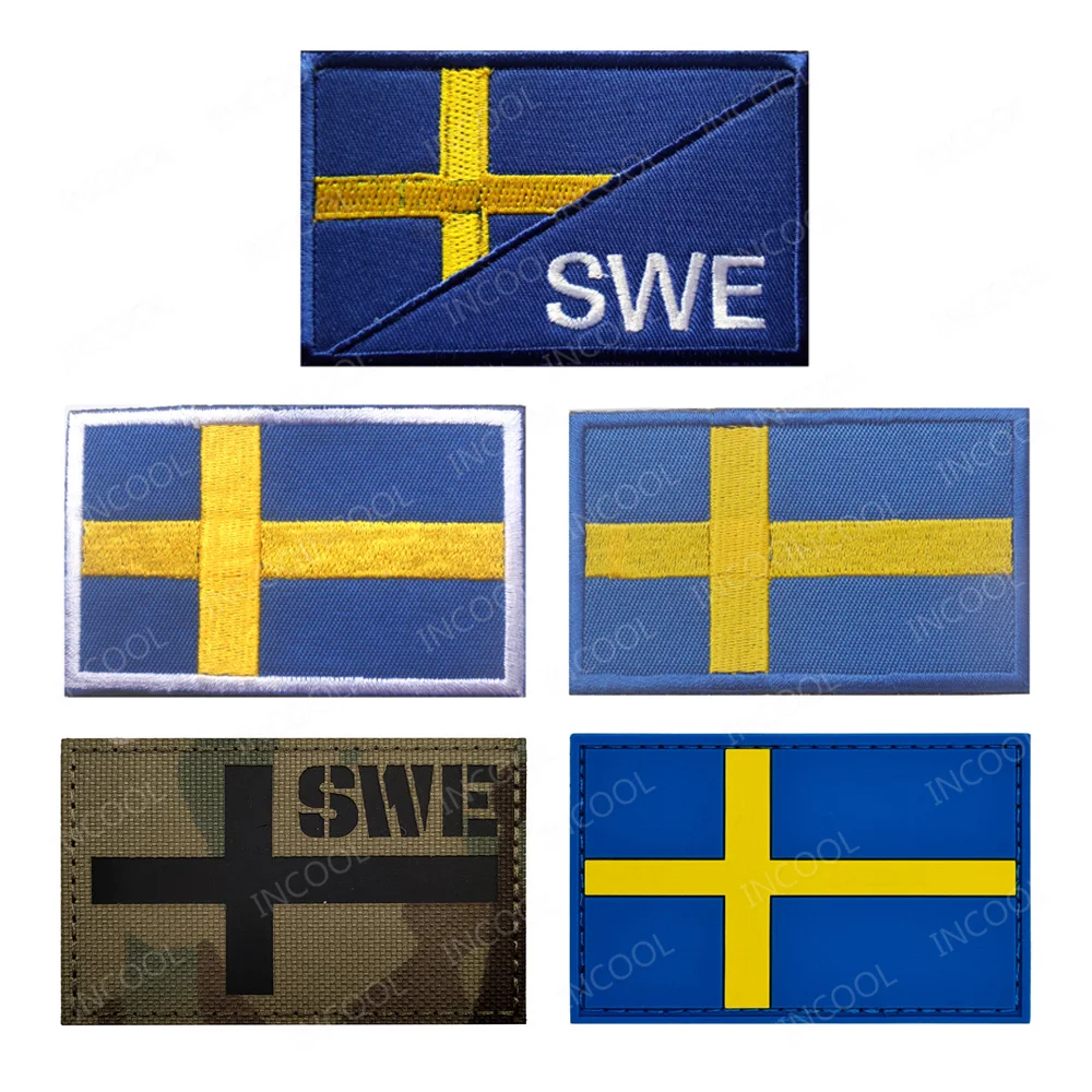 Sweden Flag IR Infrared Reflective Patches Appliqued PVC Rubber Flags Embroidered Patch For Clothing Backpack