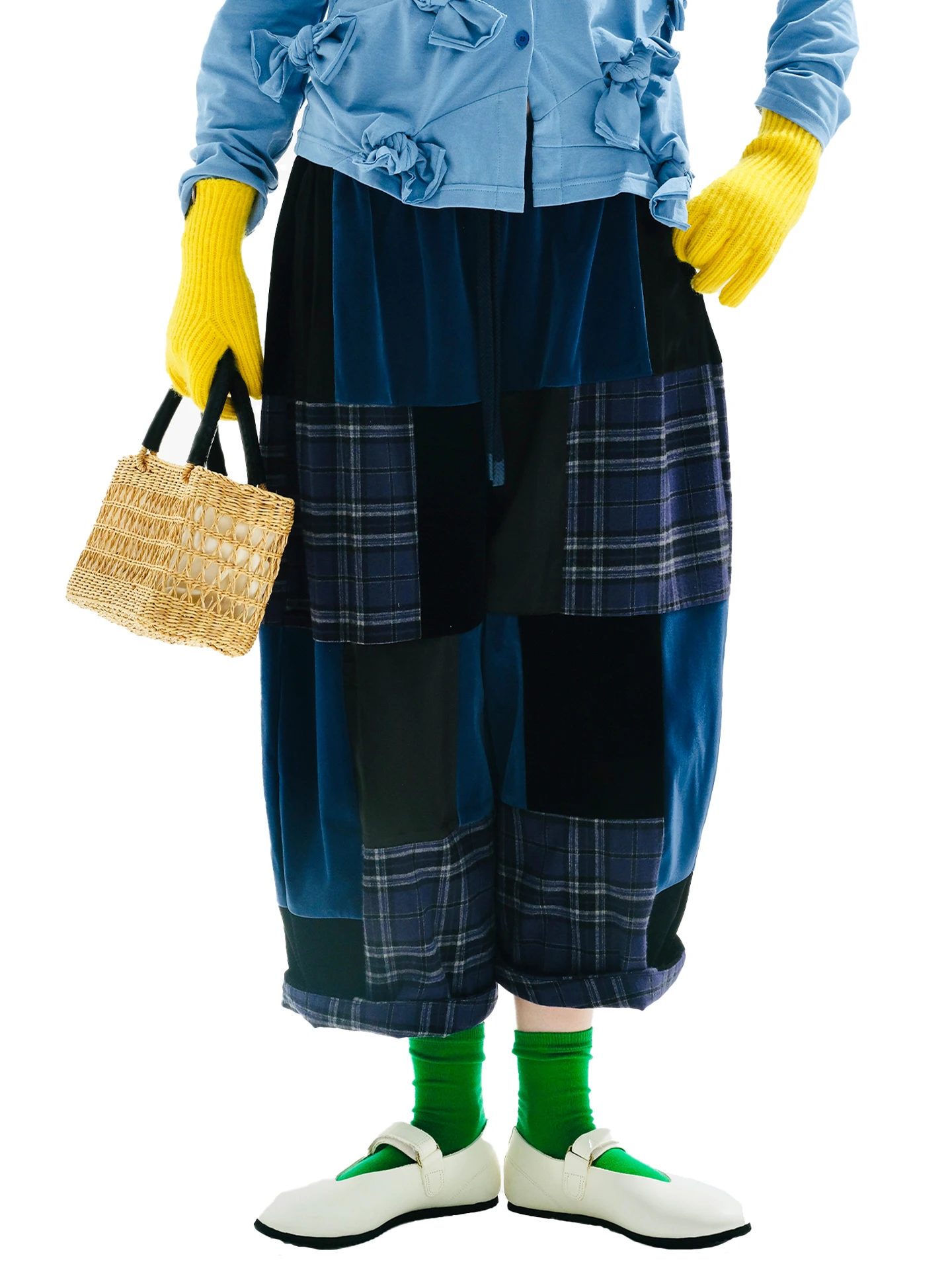 Patchwork Plaid Wide - Leg Pants, Retro And Unique Design, For Daily Streetwear, Fashionable And Eye - Catching 255124