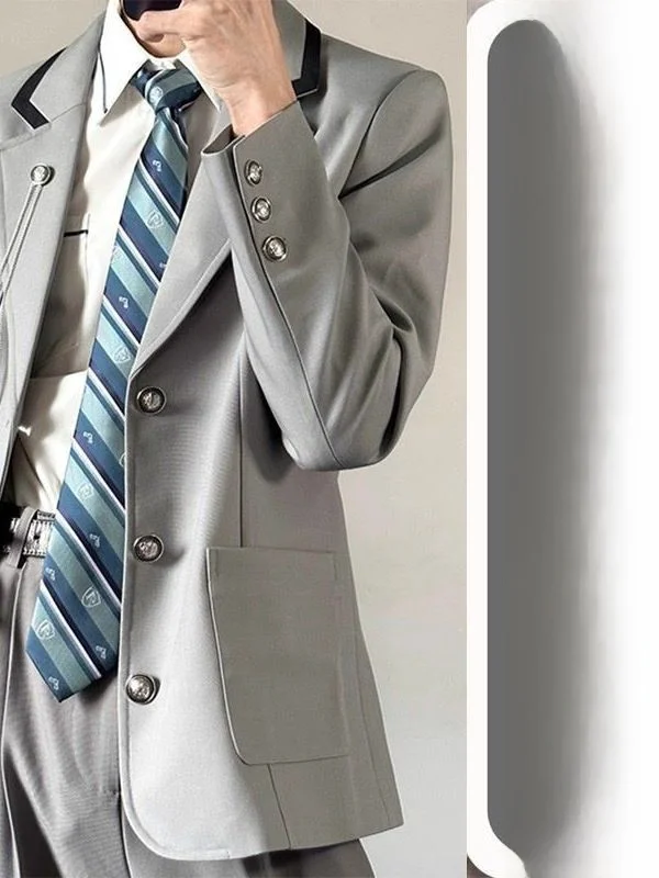 

Мужской повседневный пиджак в стиле преппи, весенне-осенний, свободного кроя, из смесового полиэстера, утепленная верхняя одежда на пуговицах