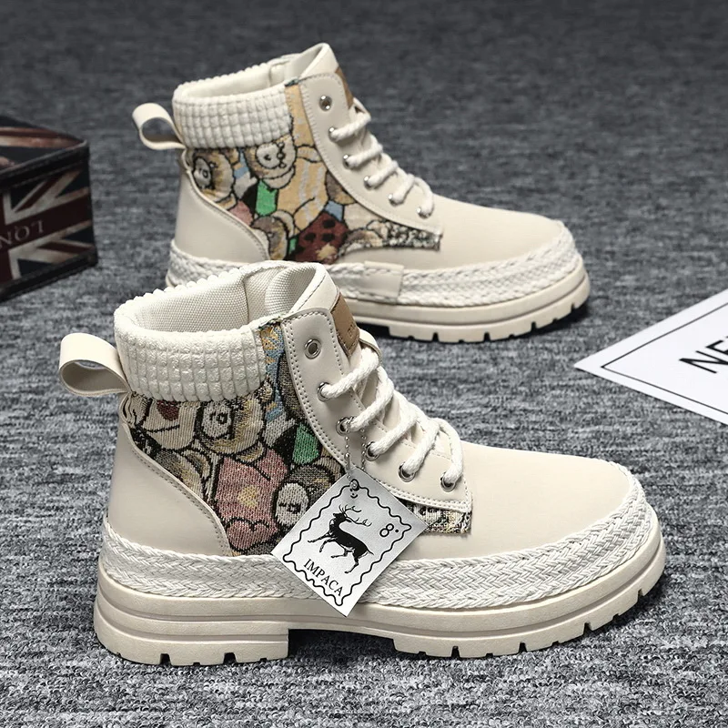 Men's Boots High Top Boots Fashion New Outdoor Motorcycle Boots Platform Comfortable Casual Shoes Lace-Up Work Male Ankle Boot
