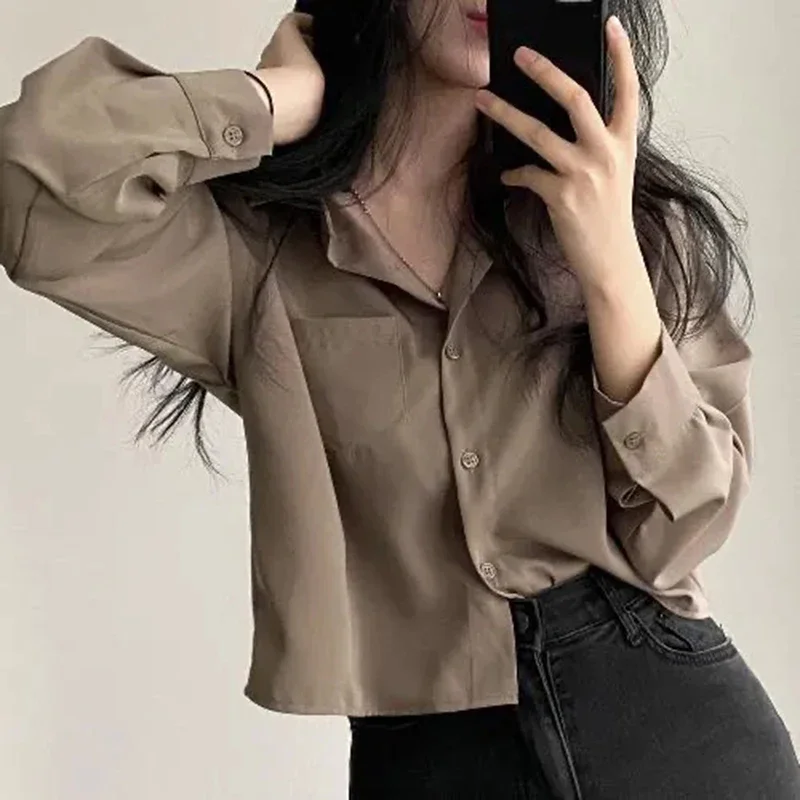 

Women Fashion Korean Elegant Shirt Sunscreen Solid Basic Single-Breasted Office Blouse Chic Loose Casual Long Sleeve Cardigan