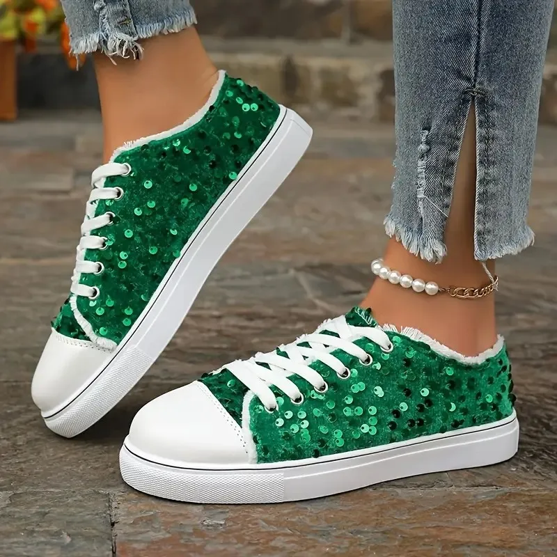 

*Fashionable New Comfortable Work Shoes for Women Spring Autumn Round Toe Sequin Thick Sole Non Slip Casual Sports Shoes