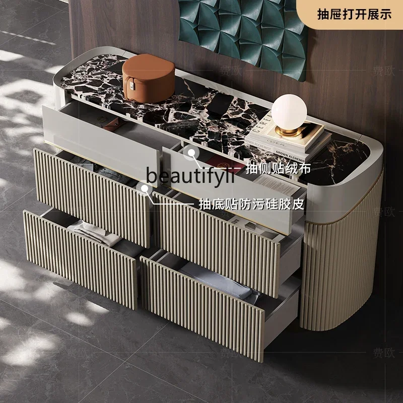 

Light luxury six-bucket cabinet marble custom high-grade paint TV cabinet storage cabinet entrance9344