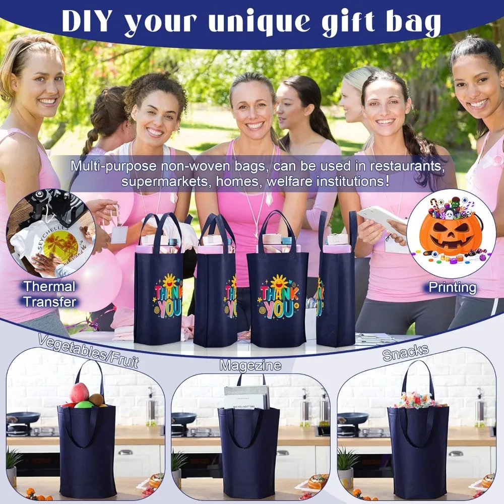 Tas Belanja Lipat Besar dari Bahan Non-Woven dengan Pegangan, Tas Jinjing Portabel untuk Belanja Massal, 11.8x6x13.8 Inci, Dapat Digunakan Kembali