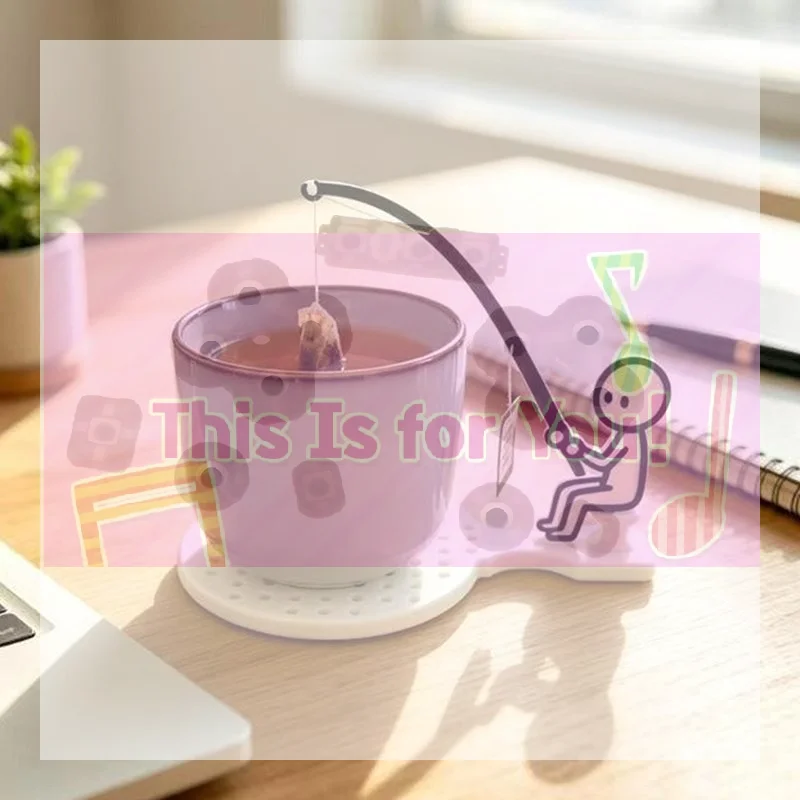 【MA】1Set Creative And Fun Little Man Fishing Coaster Tea Bag Holder With Stretchable Teacup Clip Control Interest Drinking Tool