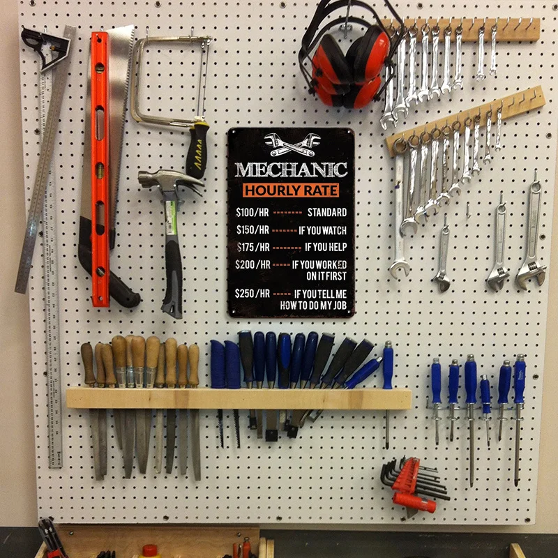 1pc, Mechanic Hourly Rate Metal Tin Sign, Wrench Tools Retro Poster, Garage Workshop Decoration, Home Repair Shop Plaque
