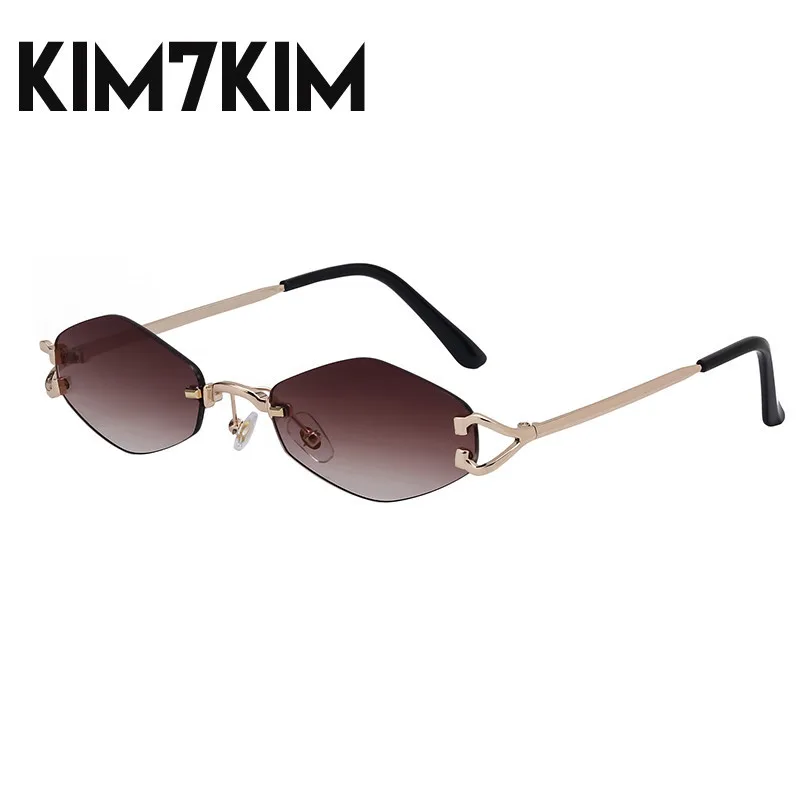 Gafas de sol pequeñas sin montura para mujer, marcas 2024 lujo, diseño Punk clásico, gafas de sol de Metal para mujer, gafas para hombre UV400