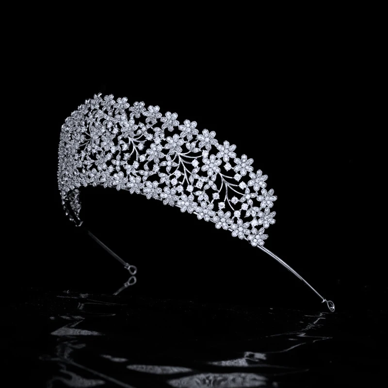 Himstory Luxury Forest Style Tiaras Flower Princess Bridal Wedding Cubic Zircon Model Show Hair Crown Accessories