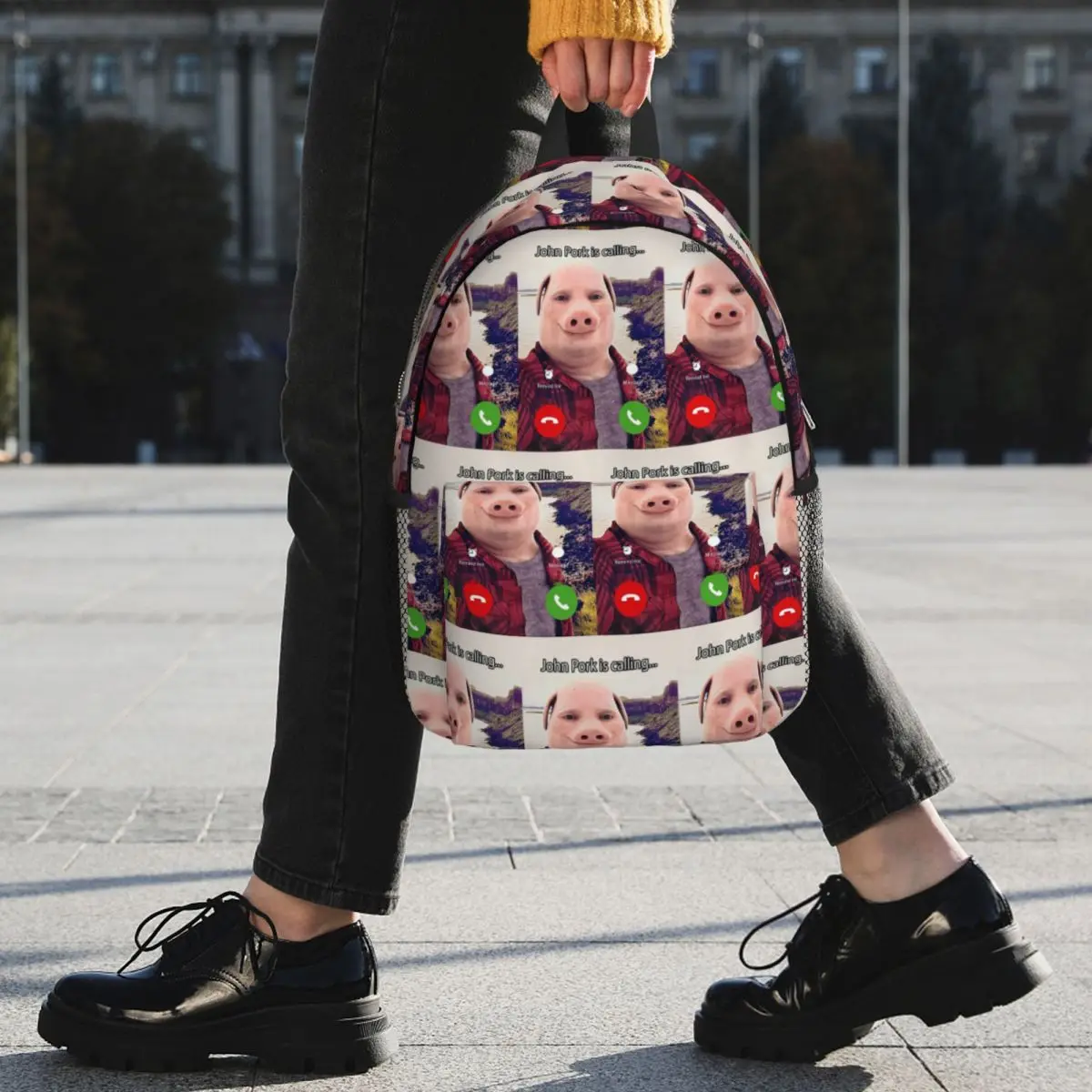 John Pork Is Calling Answer Call Phone Backpack Student BookBag Boys Girls School Bag Computer Shoulder Bags