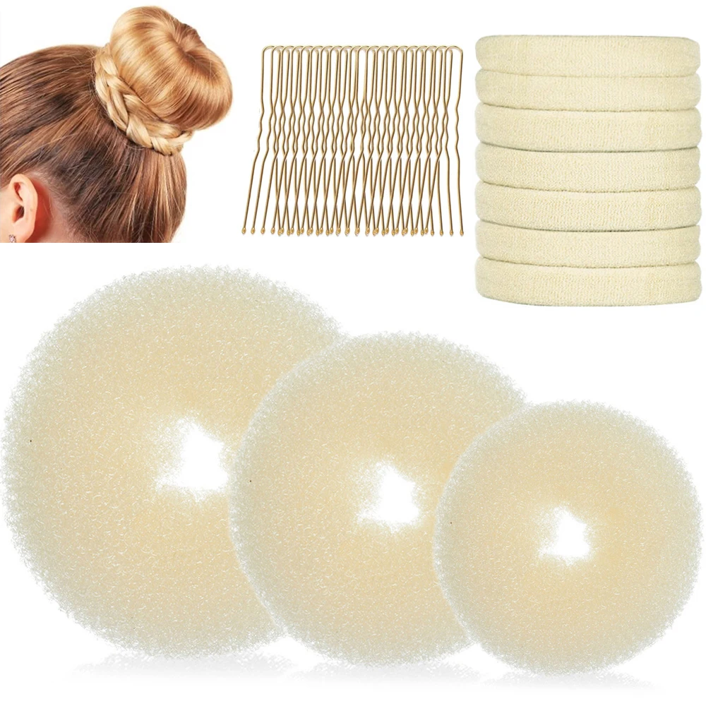 Hair Bun Maker Set, Donut Bun Maker Set With 3pcs Hair Bun Makers, 7 pieces Hair Ties and 20pcs Hair Bobby Pins