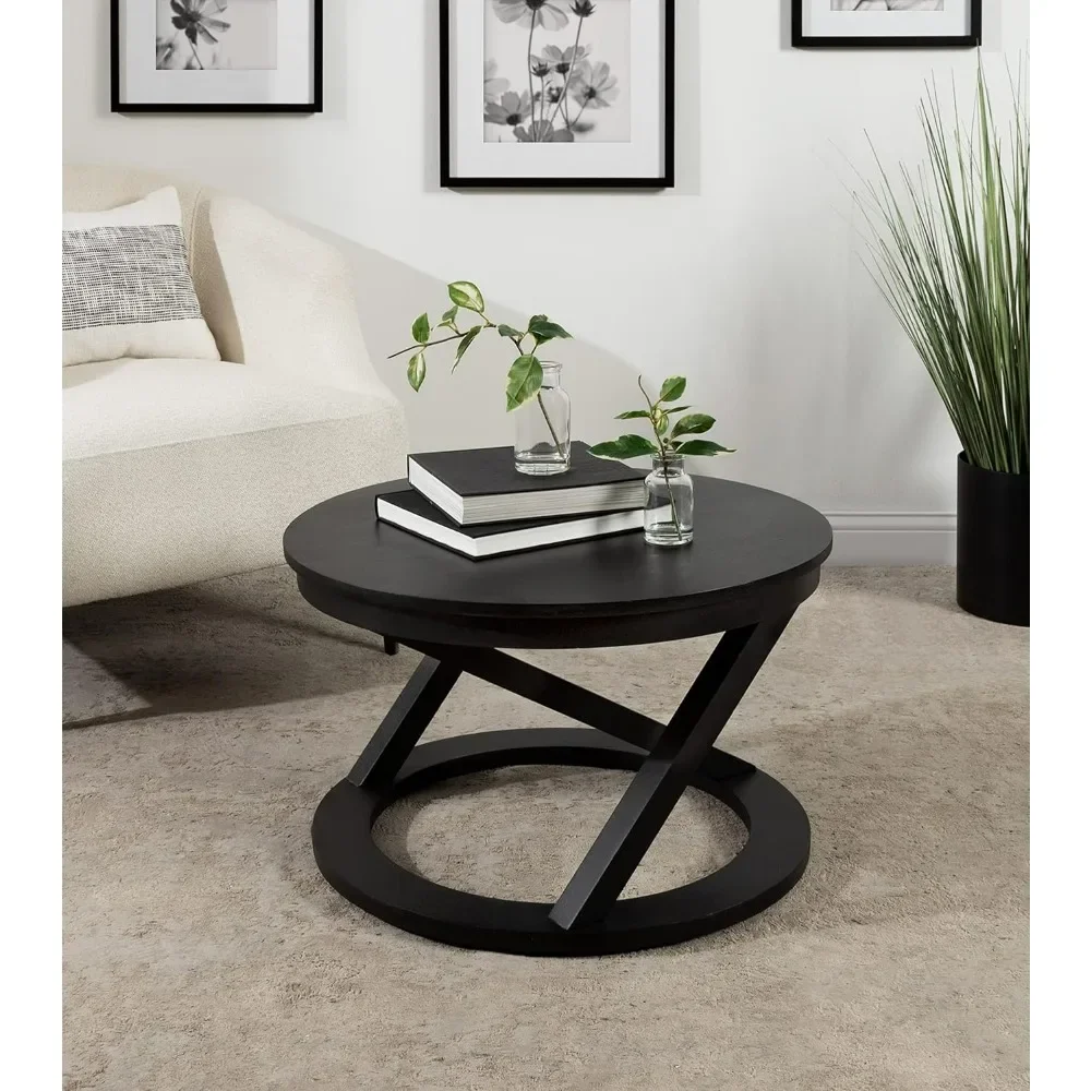 Table basse ronde moderne en bois noire, table de chevet contemporaine décorative pour l'accueil, 26 po de diamètre