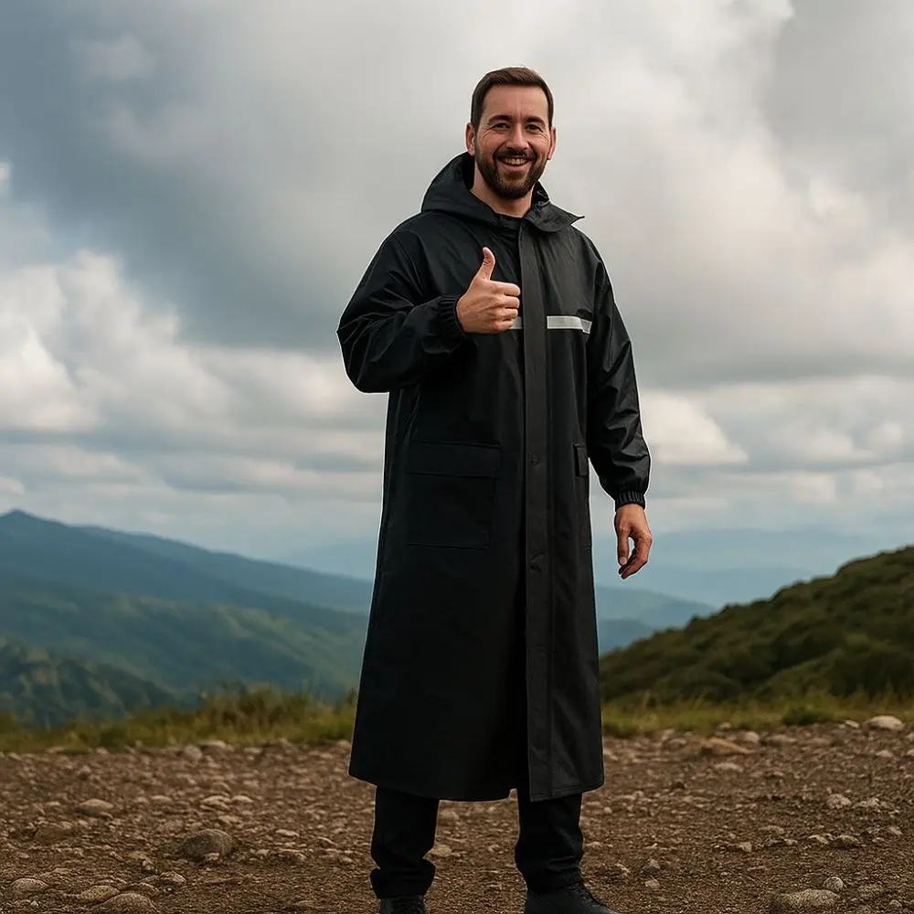

Ветрозащитный плащ для мотоциклиста, светоотражающие полосы, водонепроницаемый дождевик со съемными полями, износостойкий плащ с длинным капюшоном