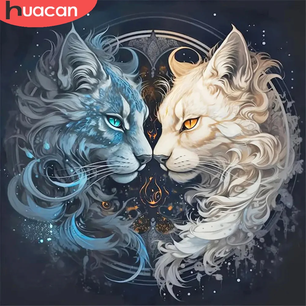 HUACAN Diamond Mosaic Cat Full Square Round Drill Embroidery Animal New 2024 Kits Decorative Paintings