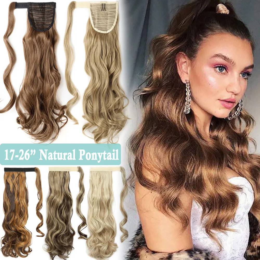 

Snoilite Synthetic Claw Clip in Hair Extensions 18 Inch Long Curly Wavy Ponytail Extension Real Natural Soft Jaw Claw Hairpiece