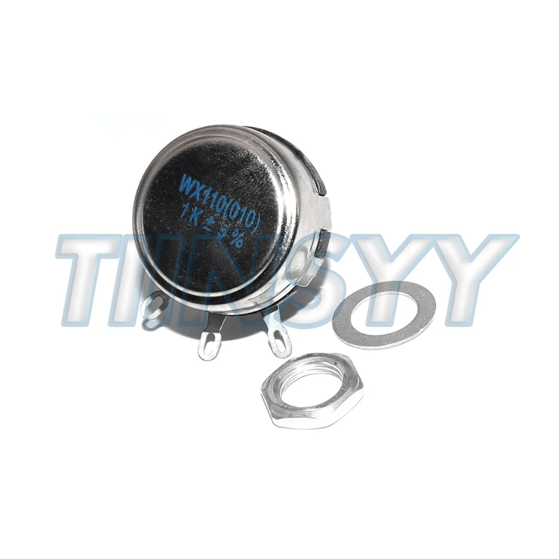 1PCS WX110 10 Ohm - 22K Ohm 10R-22K 3 Soldering Terminals 6mm Round Metal Shaft Single Turn Wire Wound Potentiometer