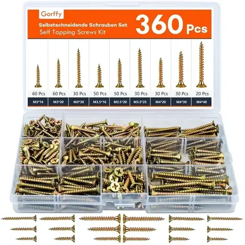 360PCS Self-Tapping Wood Screws Set - M3/M3.5/M4 Countersunk Head Screws for DIY Woodworking & Repair Projects