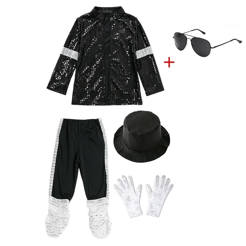 Boys 70s 80s Pop Rock Superstar Costume Jackson Moonwalk Retro Clothes Set for Halloween Cosplay Stage Performance Dance Outfits - view 6