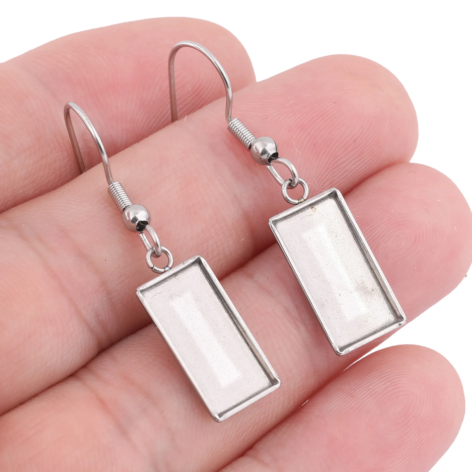 20pcs Stainless Steel 7x14.5mm Rectangle Cabochon Earring Base Setting Blanks Diy Hooks Findings For Jewelry Making Supplies