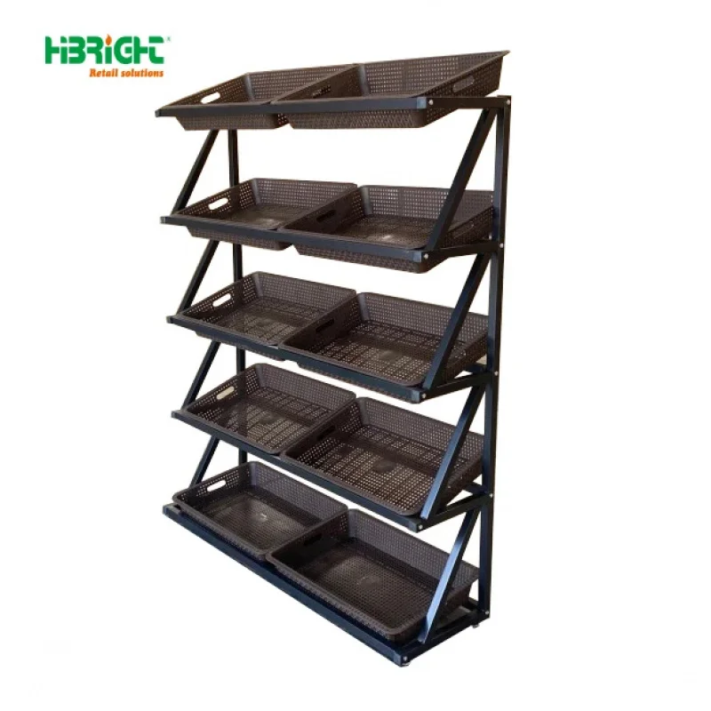 custom.High-Capacity Heavy Duty Metal Steel Material Supermarket Fruit Vegetable Display Stand Double-Sided Vegetable Display Ra