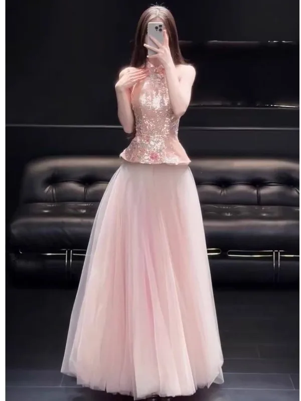 

Элегантное розовое вечернее платье для помолвки, свадебной церемонии, торжественных мероприятий, для невесты, женское, длинное, без рукавов, без бретелек