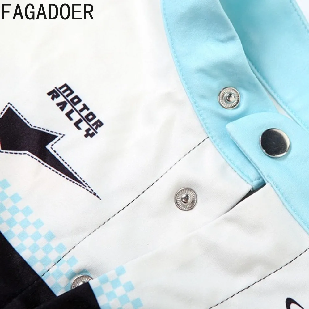 FAGADOER Y2K Fashion Letter Print Woman 2 Piece Set Outfit Moto Long Sleeve Zipper Crop Top and Skirt Suit Female Streetwear New