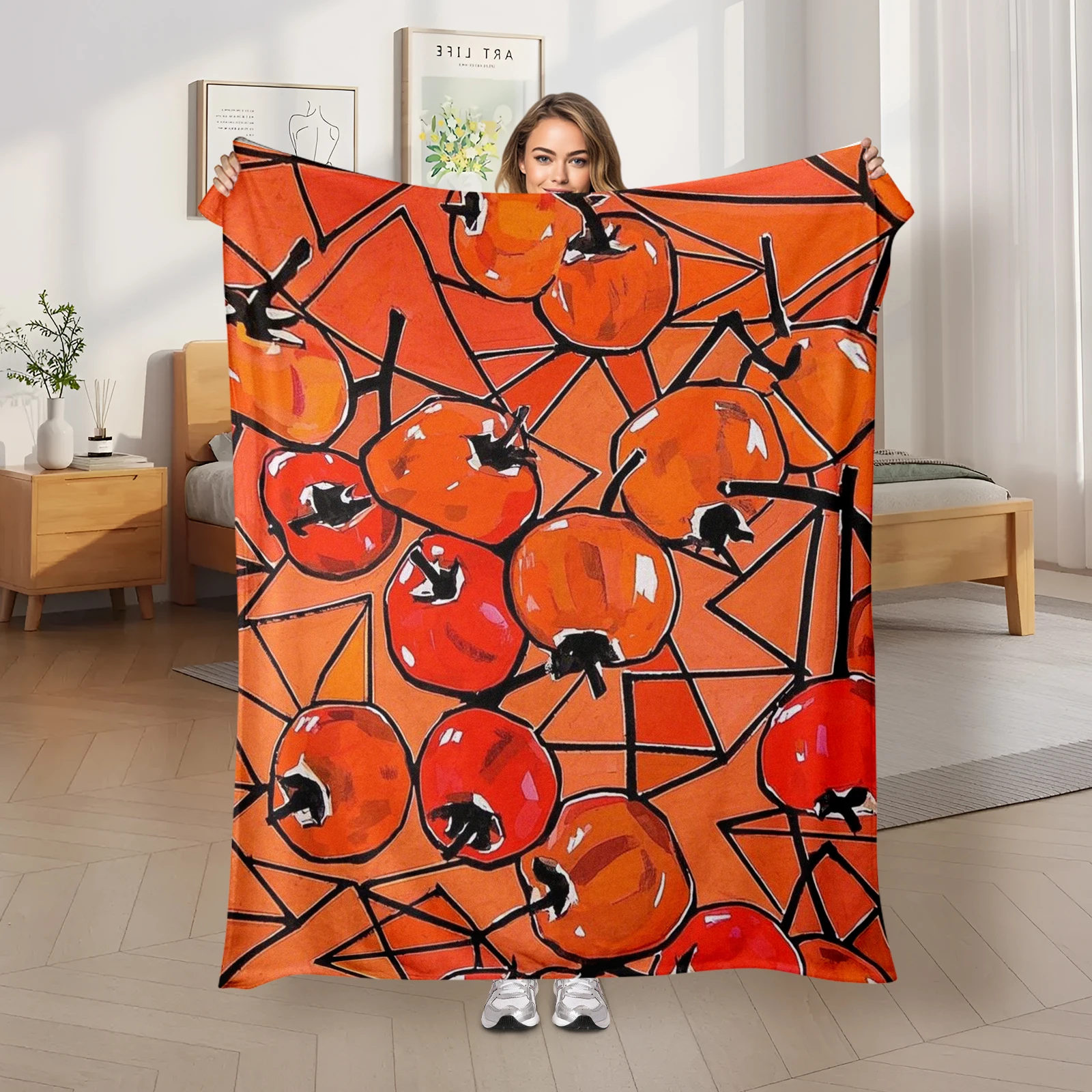 Geometric Persimmon Theme Blanket, Adds Warmth And Unique Color To Any Room As A Thoughtful Present