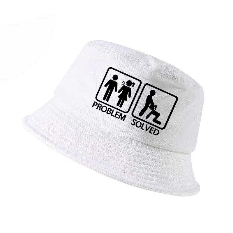 

PROBLEM SOLVED letter Print bucket hat k pop men women fisherman hats summer outdoor hunting fishing cap