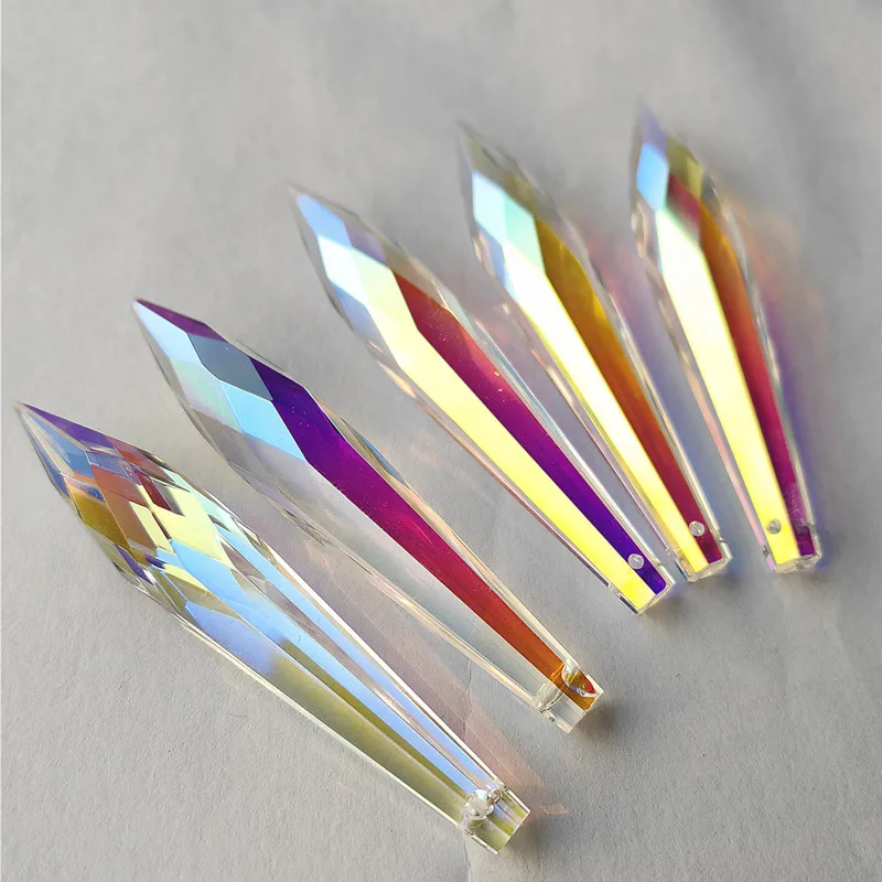 Top Quality 76mm AB Crystal Icicle Prisms Ornaments (Free Rings) DIY Glass Beads Curtain/ Chandelier Parts Garland Hanging Parts