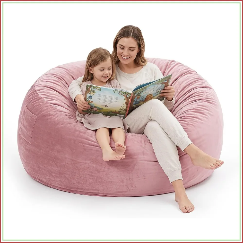 4FT Bean Bag Chair with Filling, Memory Foam, Washable Velvet Cover for Adults, Pink